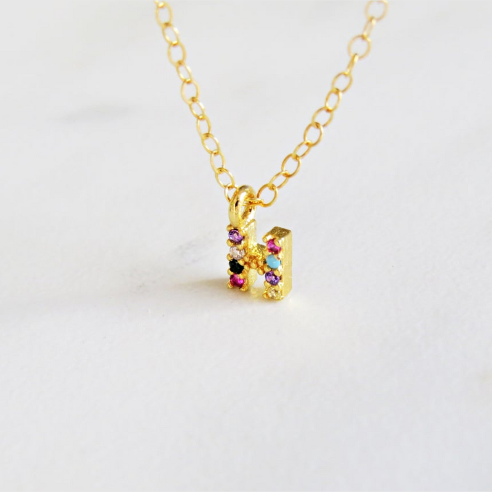 18k Gold Plated Rainbow Initial Necklace